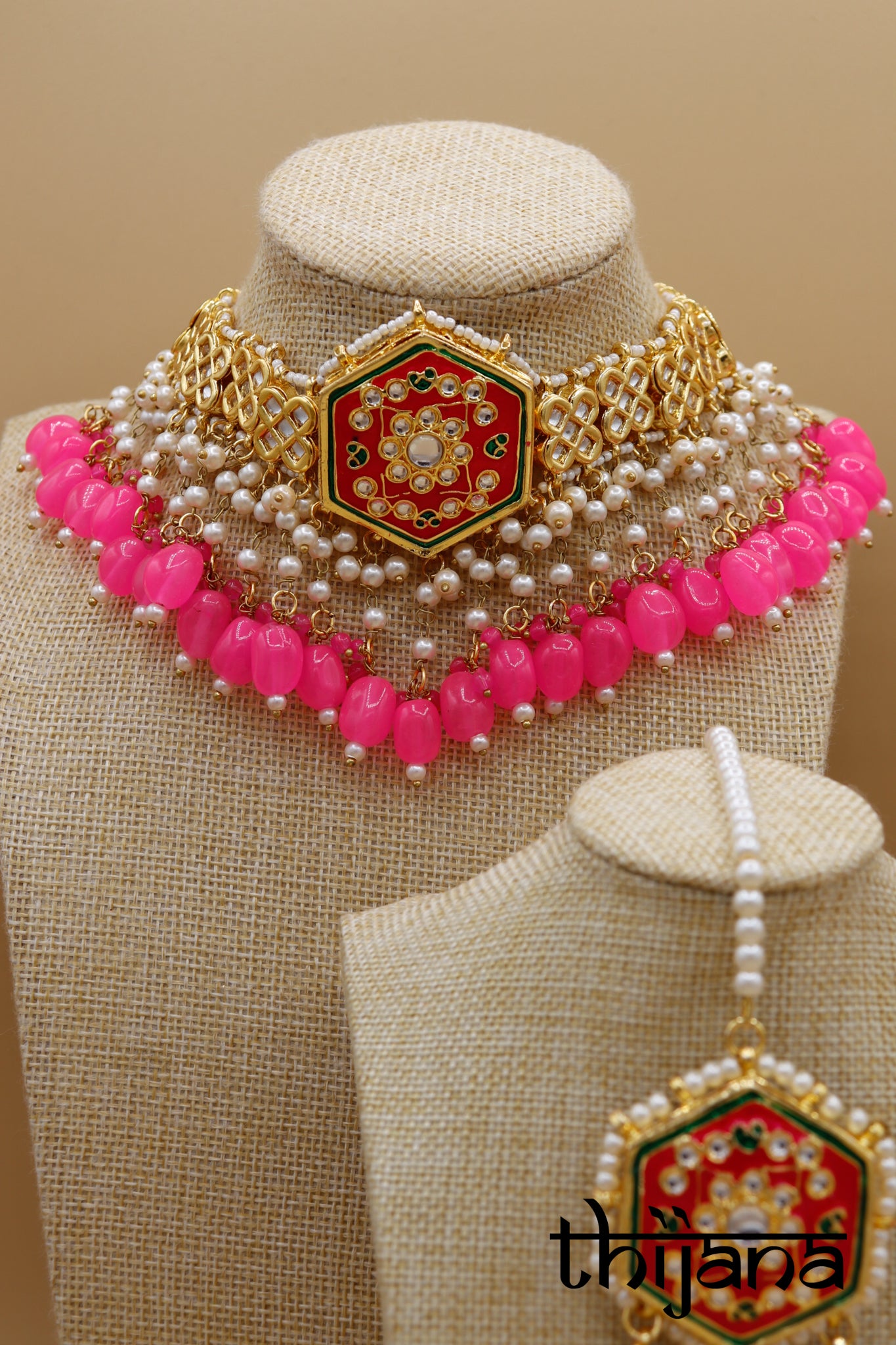 Choker necklace with matching earrings and tikka